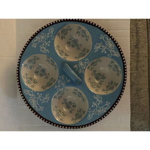 Temp-tations Poached Egg Tray Turquoise Blue Floral Ceramic 4 Egg Plate